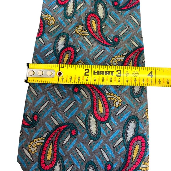 Vintage Karl Lagerfeld Luxury Designer Tie Collectors Item Teal Gray Red Yellow - Picture 8 of 9